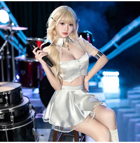 FEE ET MOI - KPOP Girl Group Crop Top Performance Set (Silver - White)